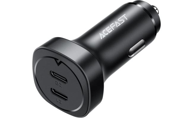 ACEFAST B2-72W Dual USB-C, Dual-port Metal Fast Car Charger, Support PD30W, PPS, QC3.0/QC2.0, AFC, FCP, Compatible with Xiaomi, iPhone, Samsung, Oppo - Black